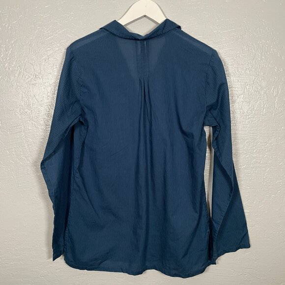 Patagonia Women L Blue Stripe Amaia Tunic Blouse Long Sleeve Lightweight V Neck - Picture 6 of 8
